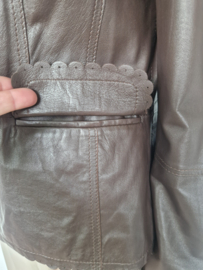 Delmod blazer met schulprandjes | Maat 38 | Bruin/leer |