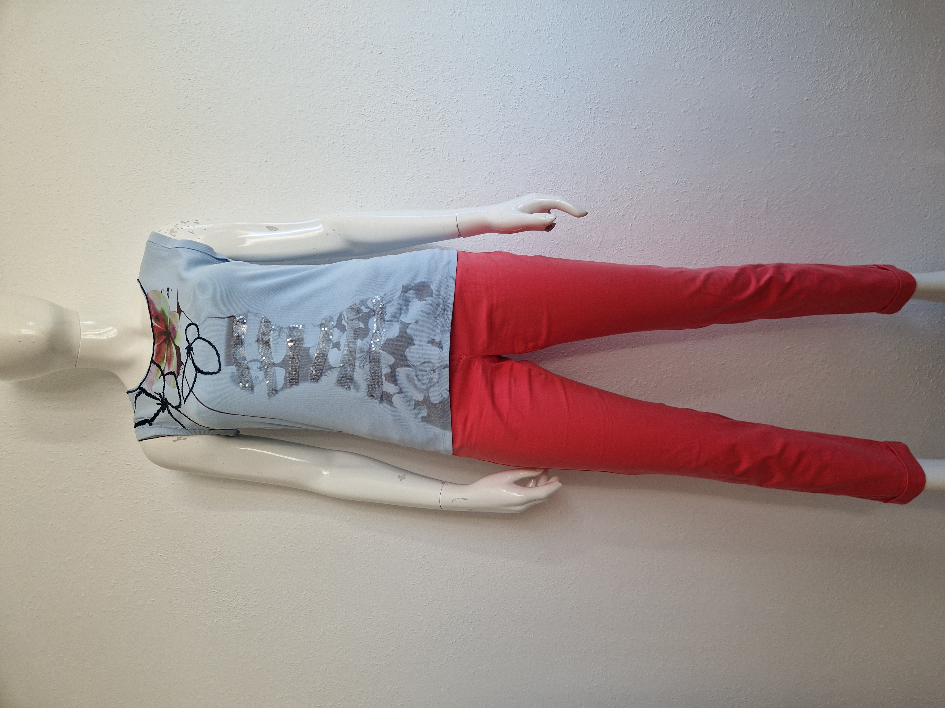 Luisa Cerano top. Maat 38, Lichtblauw/print.