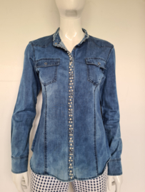 Sixte denim blouse. Mt.  40. Blauw/parels.