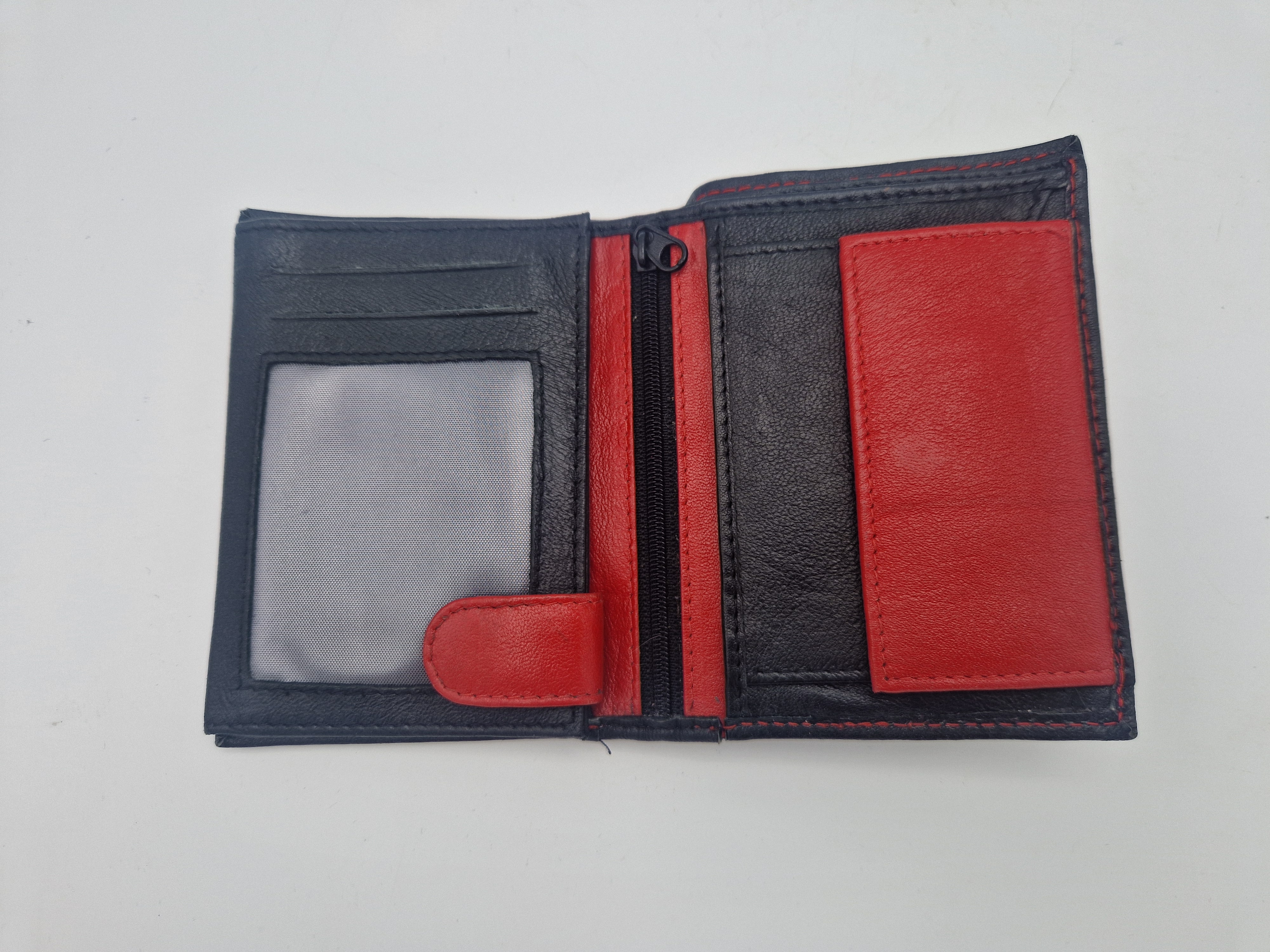 Mpex portefeuille. Zwart/rood/leer.
