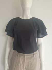 Summum top met vlindermouwen. Maat S. Zwart