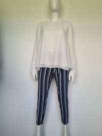 Expresso cropped pantalon. Mt. 38, Blauw/wit gestreept.