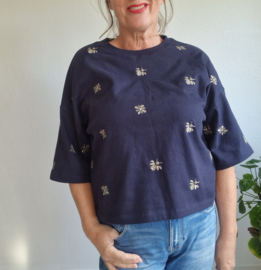 Summum Boxy sweat met pailletten | Maat M | Blauw |