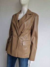 Via Fillungo double breasted blazer. Maat 42, Karamel/imitatieleer.