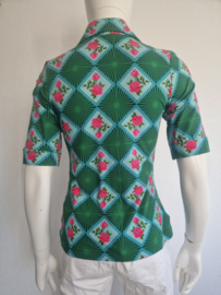 Tante Betsy blouse. Maat S. Turquoise/groen/roze