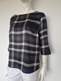 Monari top. Maat 40, Zwart/wit/ruitprint.