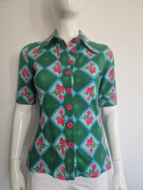 Tante Betsy blouse. Maat S. Turquoise/groen/roze