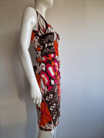 Giovane zomerjurk. Maat 34. Bruin/oranje/roze/print.