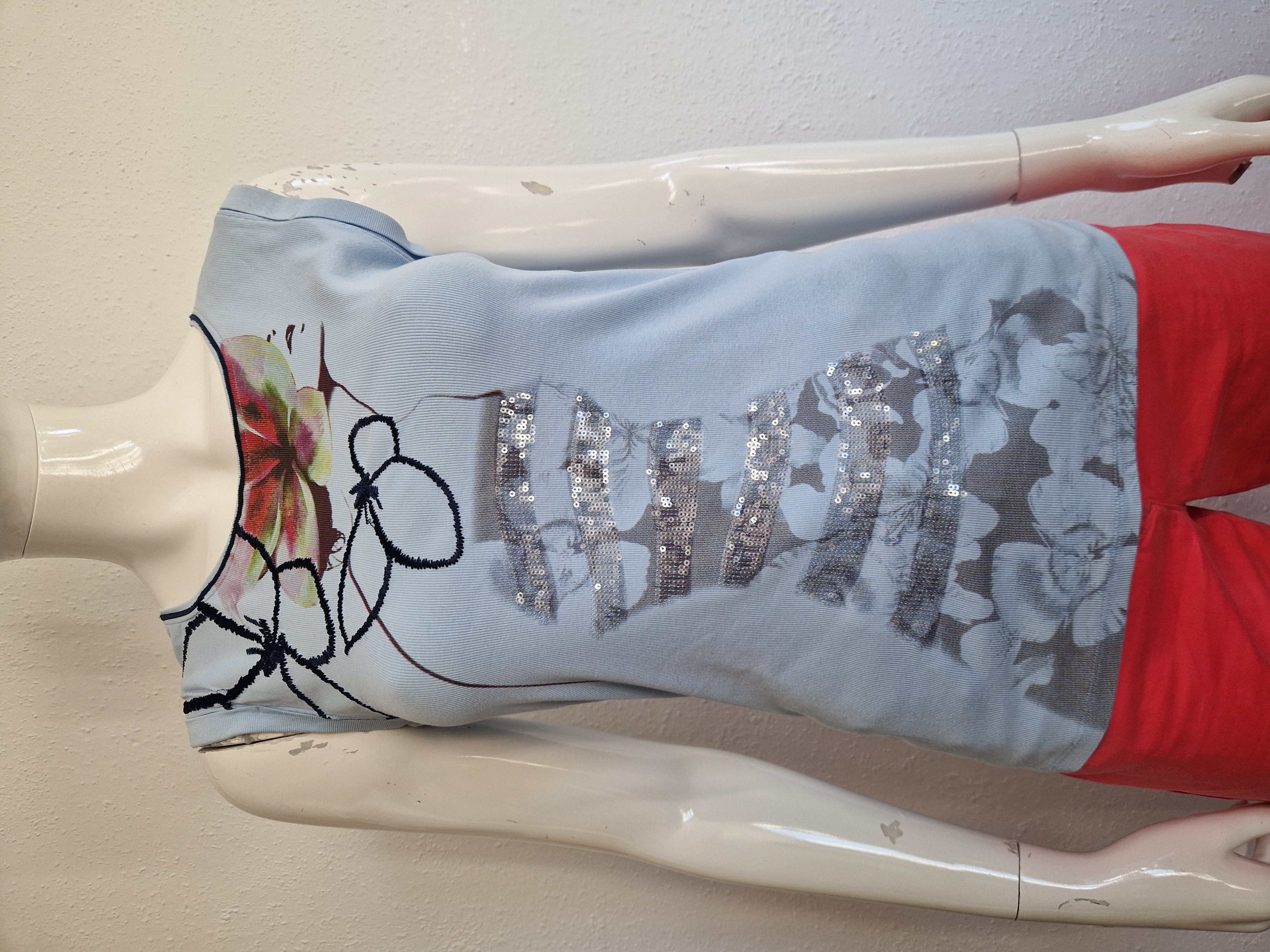 Luisa Cerano top. Maat 38, Lichtblauw/print.