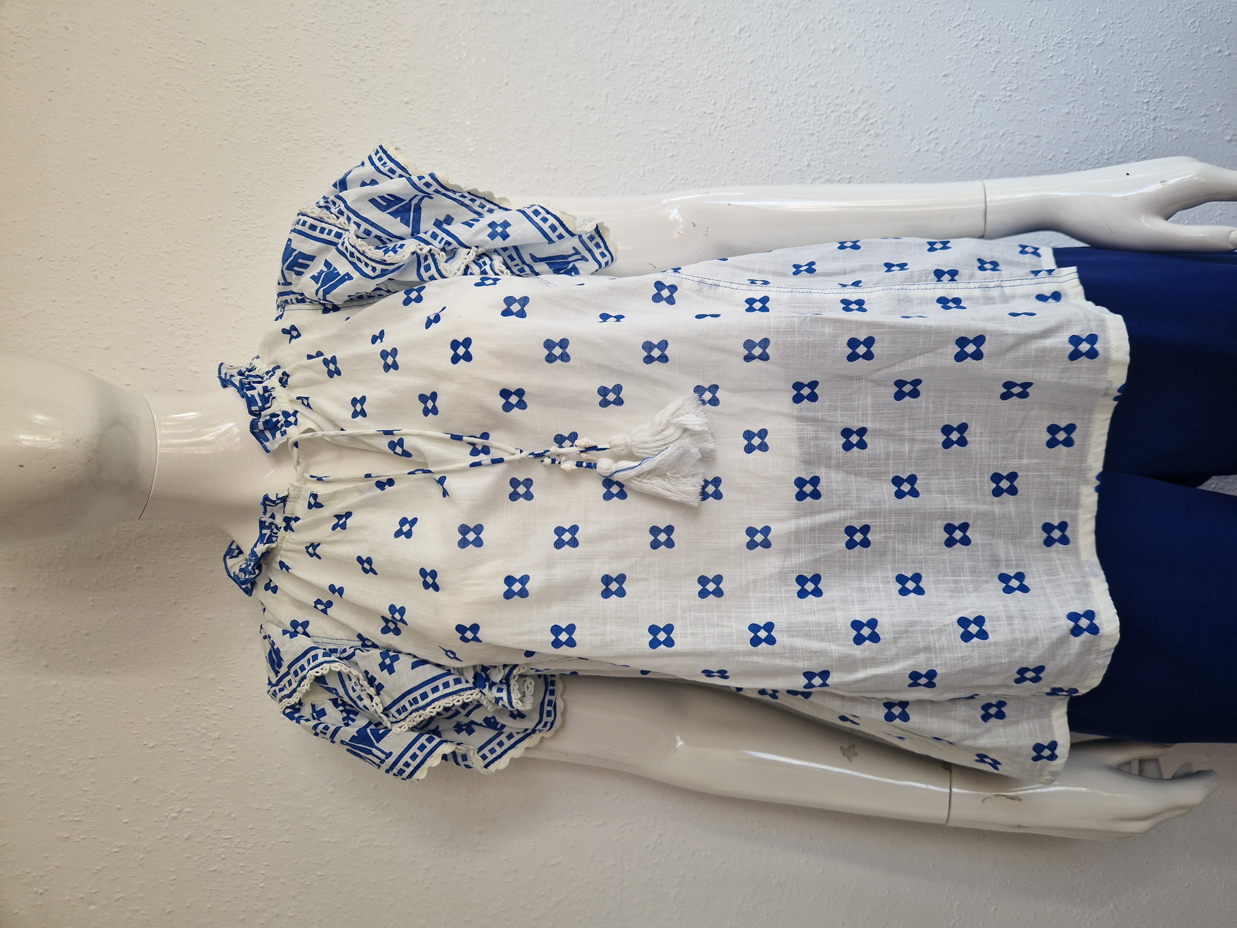 Mirasol blouse top. Maat 40, Wit/blauw.