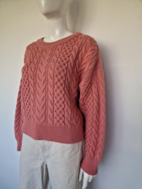 Joline Jolink kabeltrui Soso | Maat S | Roze | Merino wol |