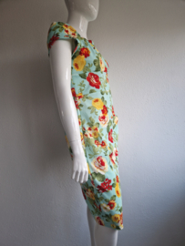 Vintage Chic jurk. Maat 18, Turquoise/bloemenprint.