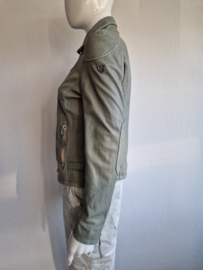 Gipsy biker jasje. Maat 38/40. Zachtgroen/leer.