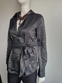 Luisa Cerano blouse met striklint. Maat 38, Antraciet.