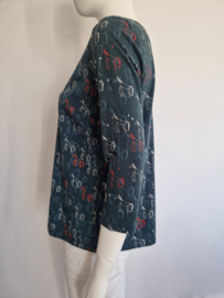 White Stuff top met V-hals. Maat 40. Groen/print.