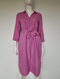 Kyra linnen doorknoopjurk. Maat 36, Roze.