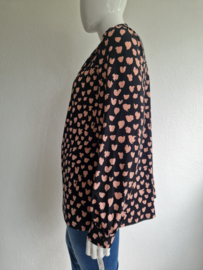 Norah blouse top. Maat 46. Zwart/roze/print.