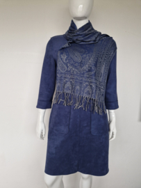 Langwerpige shawl  blauw/paisleyprint.