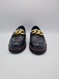 Gabor loafers. Maat 5. Zwart/goudkleurige schakels.