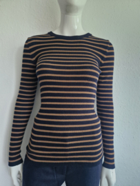 SET trui. Maat 36, Donkerblauw/camel/merino wol.