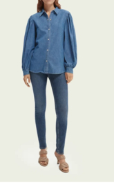 Scotch & Soda jeansblouse met pofmouwen. Maat S. Blauw.