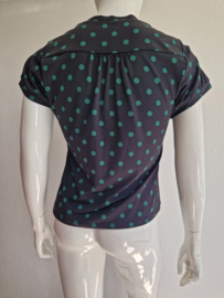 King Louie polkadot blouse. Maat XL.Zwart/groen.