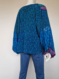 Sissel Edelbo blouse. Maat S. Blauw/print/zijde.
