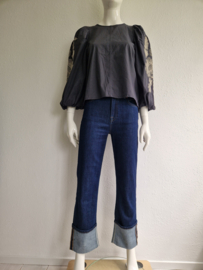 By-Bar Ziggy blouse top met ballonmouwen. Maat S. Midnight/borduursels.