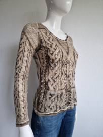 Jean Paul Gaultier top. Maat L. All over print/wol