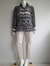 Expresso blouse. Maat 46. Donkerblauw/lichtgrijs.