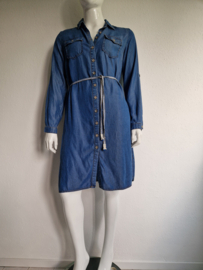 Geisha blouse jurk. Maat 40, Blauw/denimlook/lyocell.