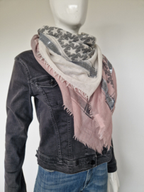 Shawls vierkante sjaal. Oudroze/beige/sterrenprint.