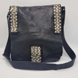 Cowboys bag schoudertas. Zwart/leer/studs.