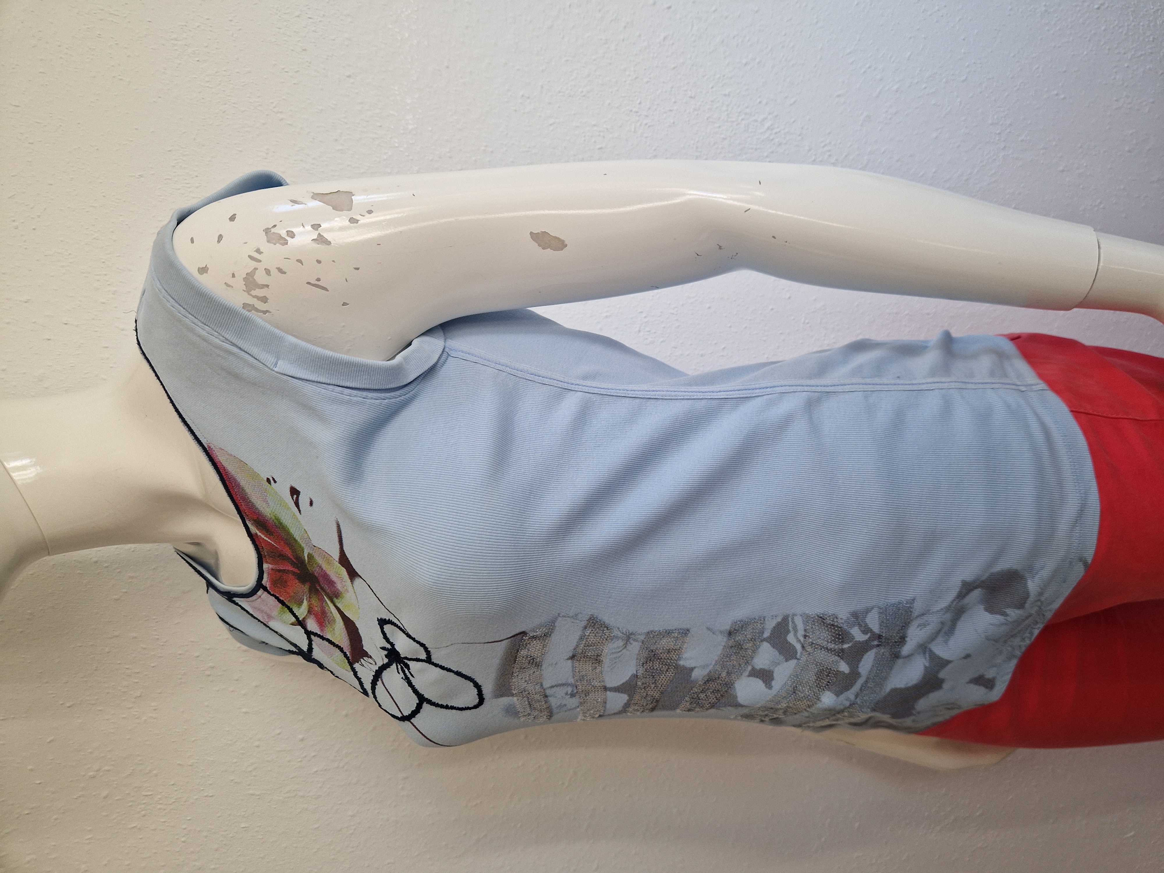 Luisa Cerano top. Maat 38, Lichtblauw/print.