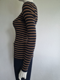 SET trui. Maat 36, Donkerblauw/camel/merino wol.