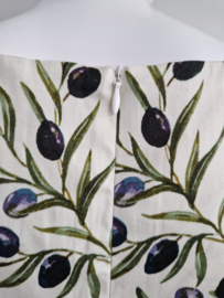 Vintage look jurk. Maat 42, Crème/olijvenprint.
