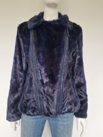 Marc Cain fake fur jas. Maat 38, Blauw/zwart