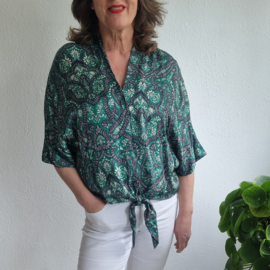 Studio Anneloes blouse met strikdetail. Maat L. Groen