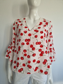 Essentiel Antwerp top. Maat 40. Zachtroze/kersenprint.