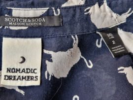 Scotch & Soda blouse. Maat 2, Donkerblauw/stierenprint.