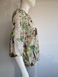 Geisha blouse top. Maat M, Crème/print.