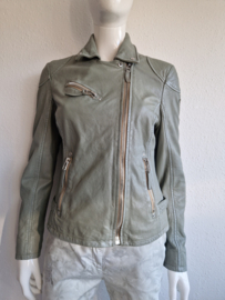 Gipsy biker jasje. Maat 38/40. Zachtgroen/leer.