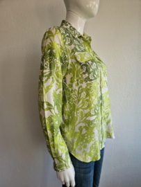 Caliban blouse. Maat 42, Crème/groentinten/zijde.