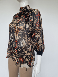 Summum blouse top ikat print. Maat 36, Zwart/rood/print.