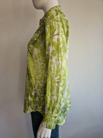 Caliban blouse. Maat 42, Crème/groentinten/zijde.