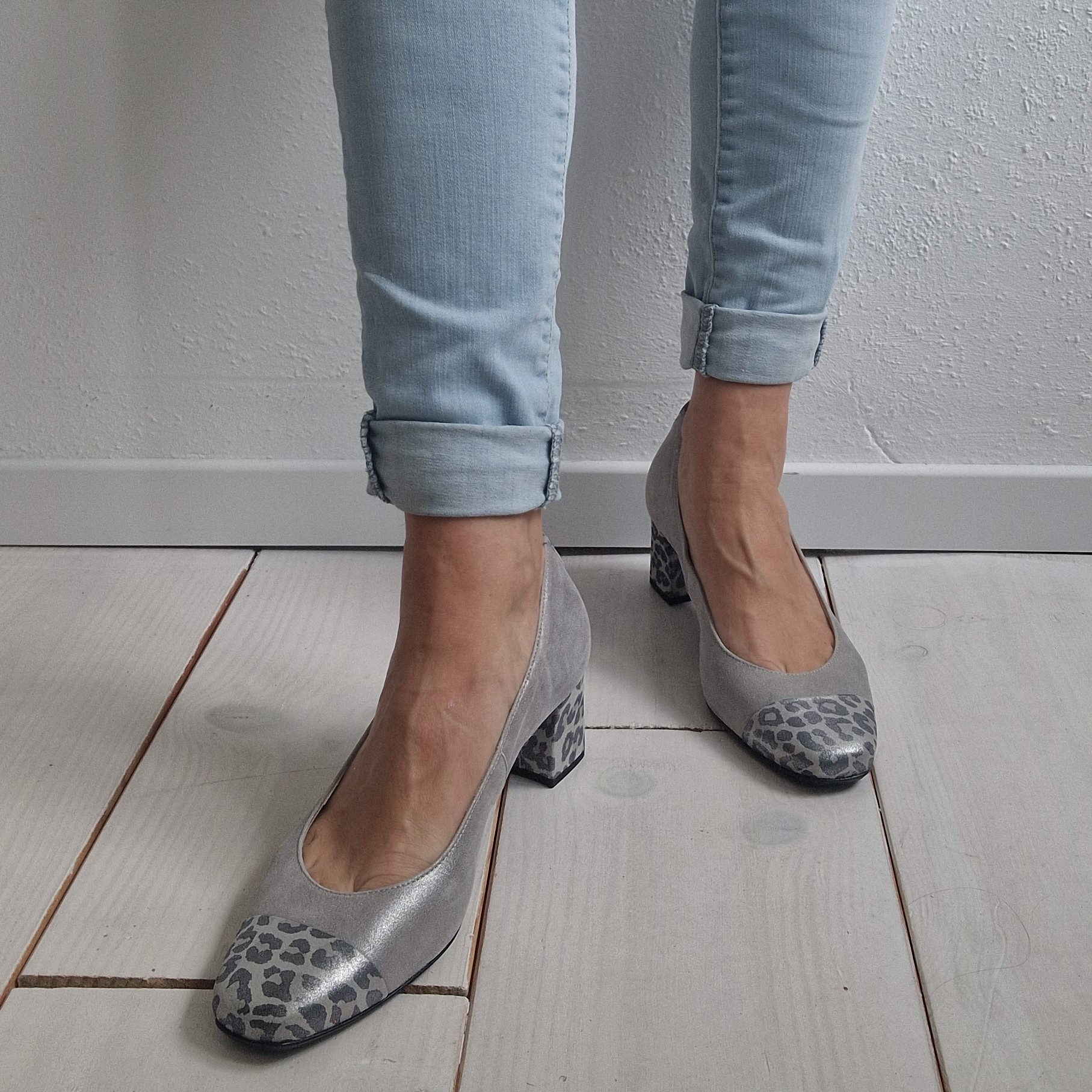 Hassia pumps Malaga. Maat 6,5, Zilver/ dierenprint/leer.