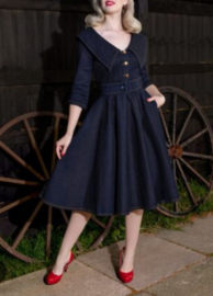 Rock-a-Booty Retro Denim Swing Dress. Maat 42, Blauw