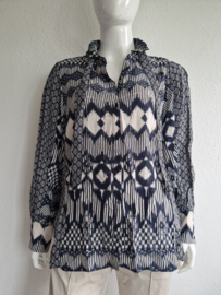 Expresso blouse. Maat 46. Donkerblauw/lichtgrijs.