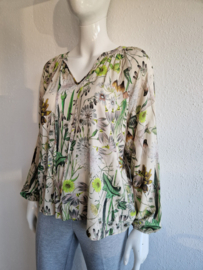 Geisha blouse top. Maat M, Crème/print.