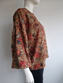 Geisha blouse. Maat 40, Rood/bruin/print.
